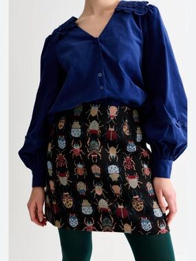 Louche Embellished Beetle Jacquard Mini Skirt - Black Multi Size 8 New With Tag